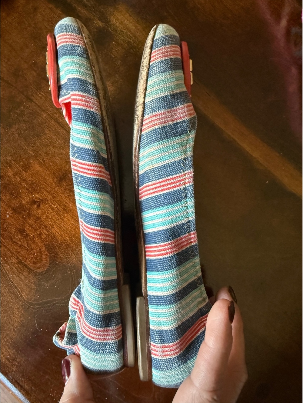 Tory Burch Striped Ballet Flats with Red Logo Accent - Picture 3 of 7